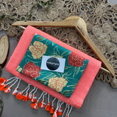 Peach Handloom Cotton Saree With Flower Print Blouse